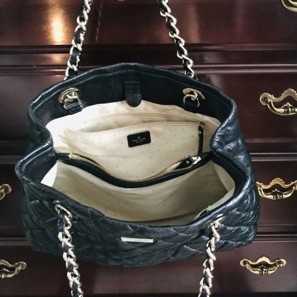 Kate Spade Black Quilted Handbag, Large, EUC - Picture 3 of 8